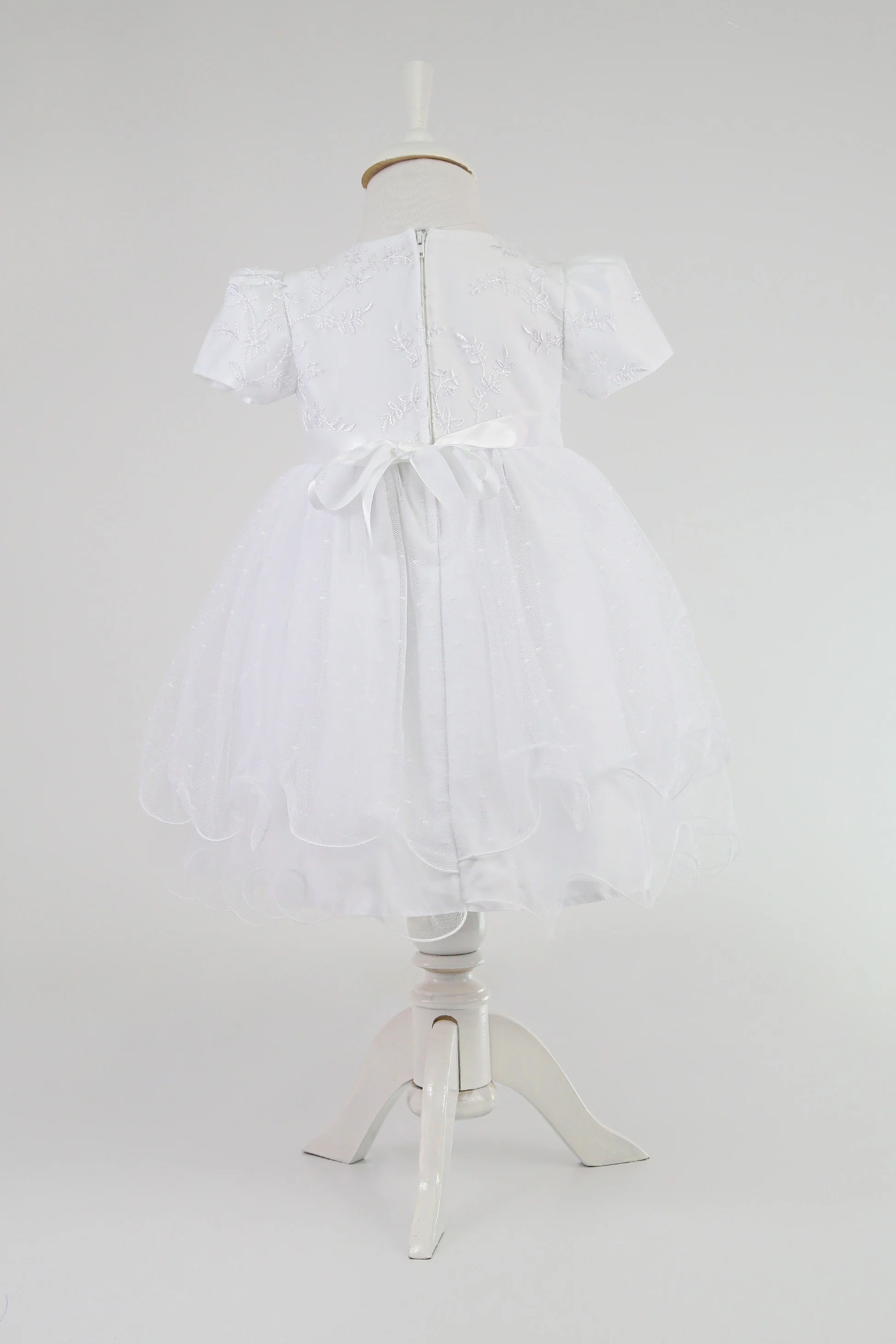 Baby Girls Balloon Sleeve Tulle Dress – B1038 - White - Image 2