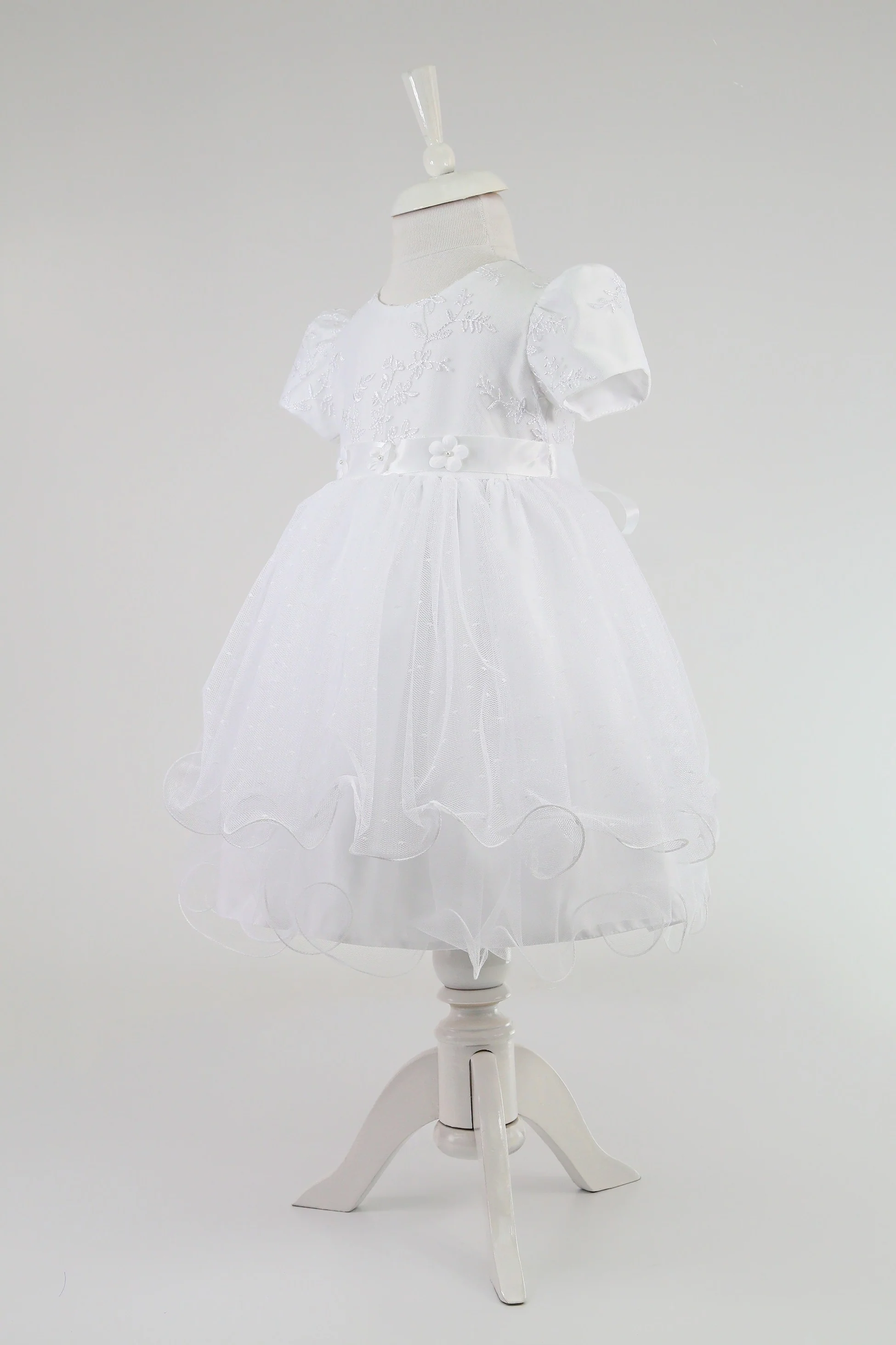 Baby Girls Balloon Sleeve Tulle Dress – B1038 - White - Image 4