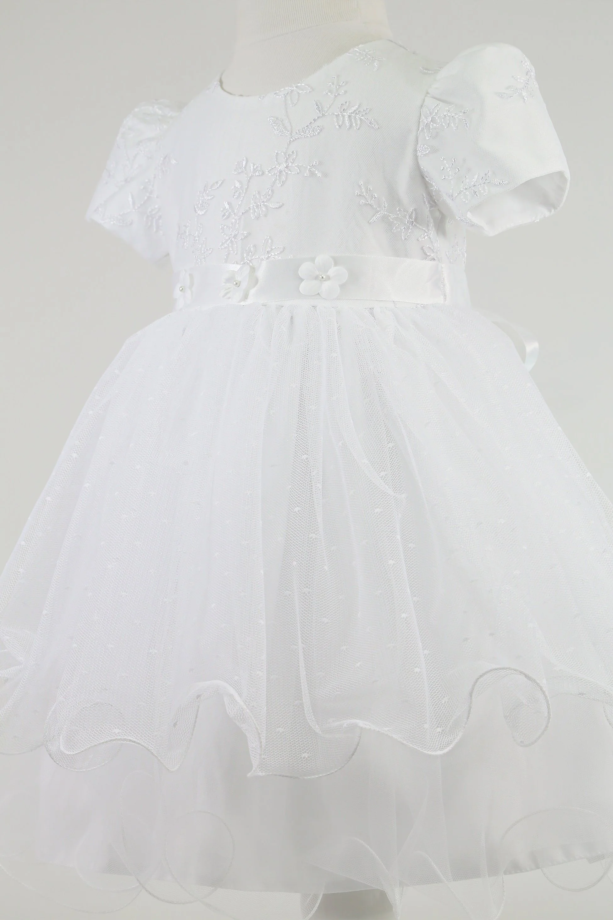 Baby Girls Balloon Sleeve Tulle Dress – B1038 - White - Image 5