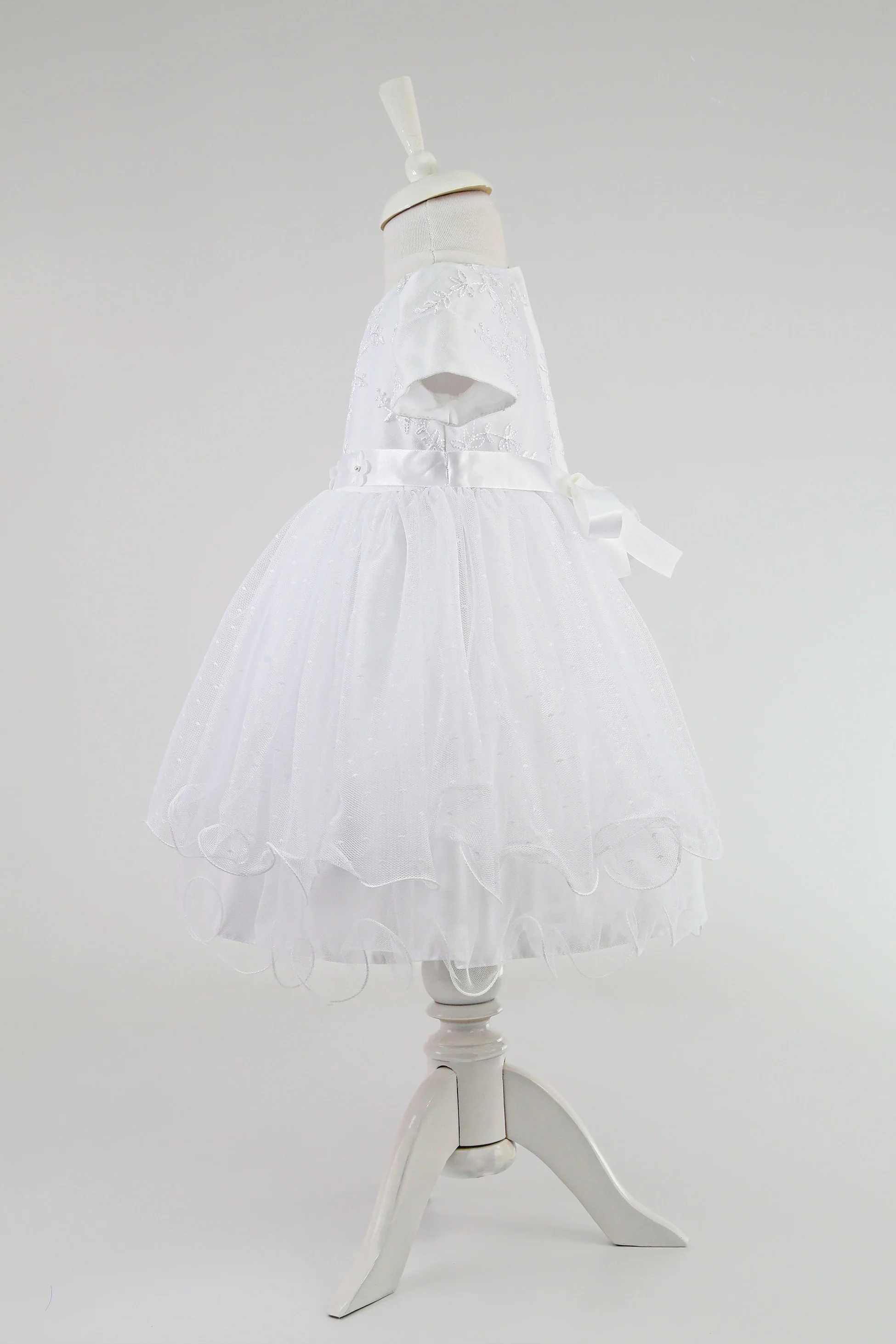 Baby Girls Balloon Sleeve Tulle Dress – B1038 - White - Image 7
