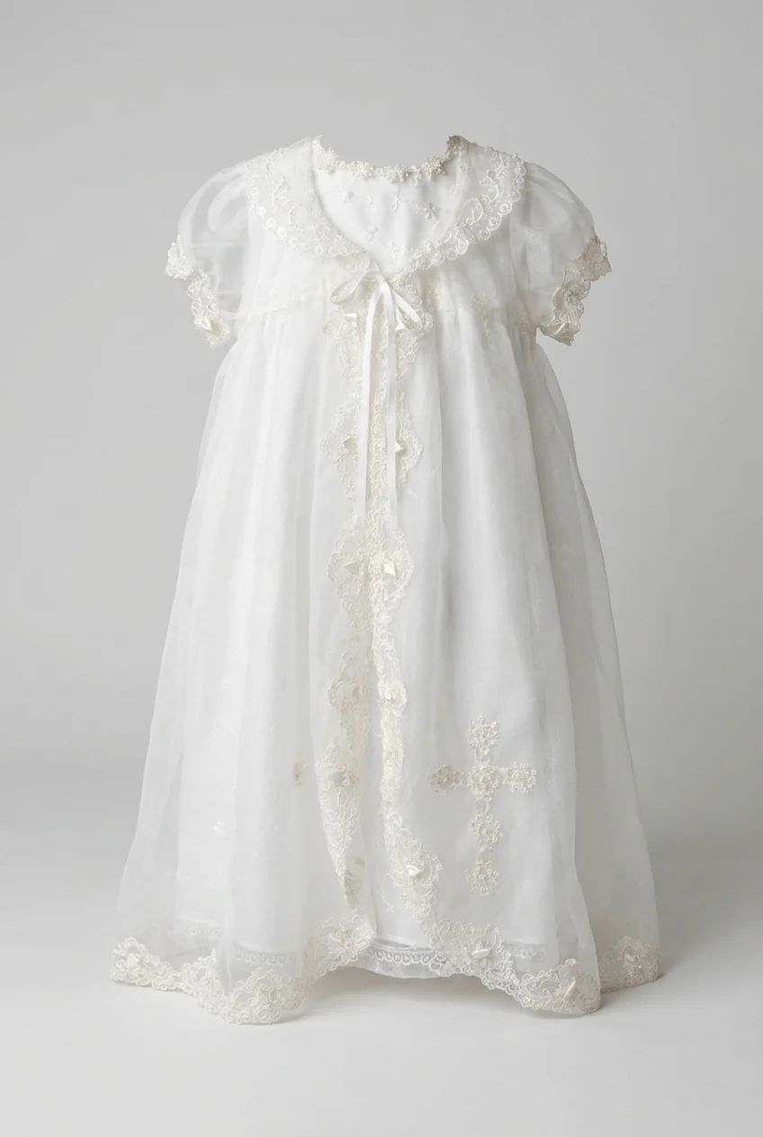 Baby Girls Christening Dress & Bonnet Set with Embroidered Bodice - Image 4
