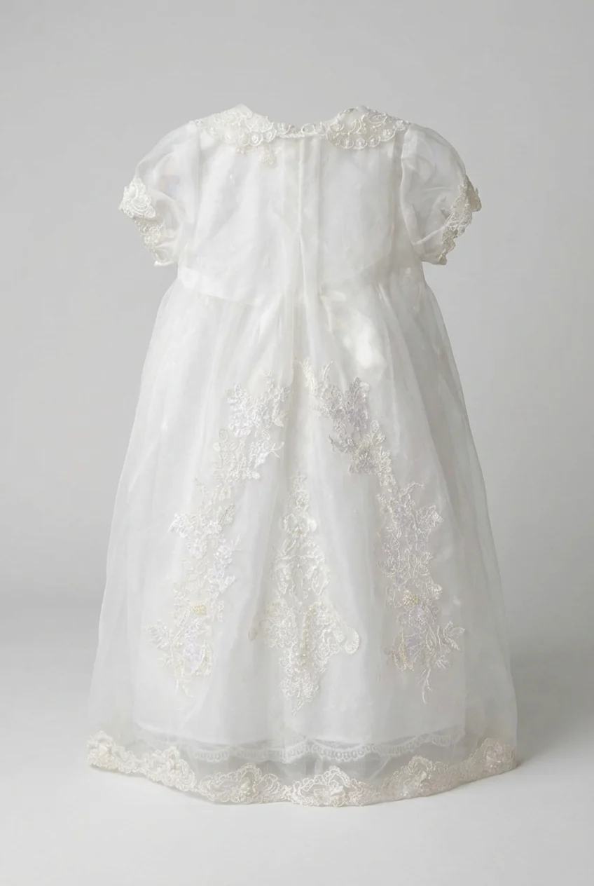 Baby Girls Christening Dress & Bonnet Set with Embroidered Bodice - Image 5