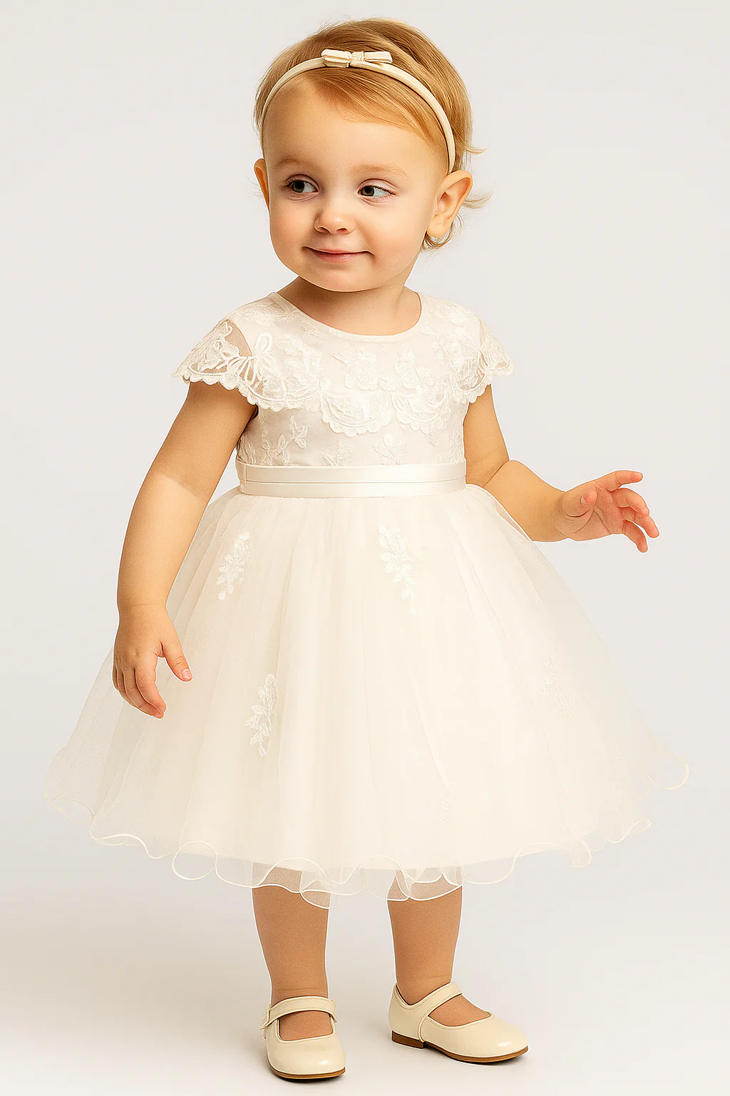 Baby Girls Christening Lace Cape Dress - FAY - Ivory