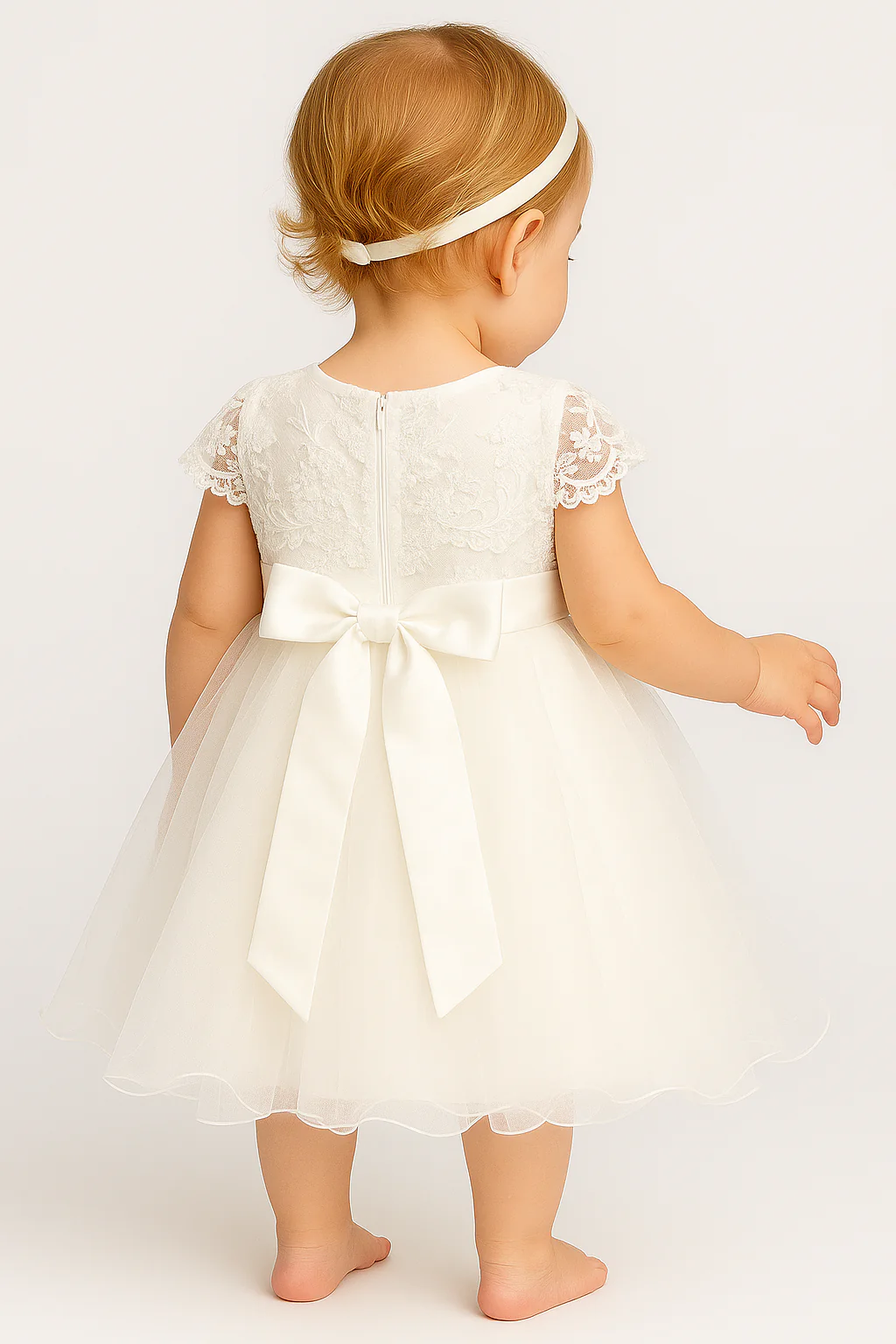 Baby Girls Christening Lace Cape Dress - FAY - Ivory - Image 2