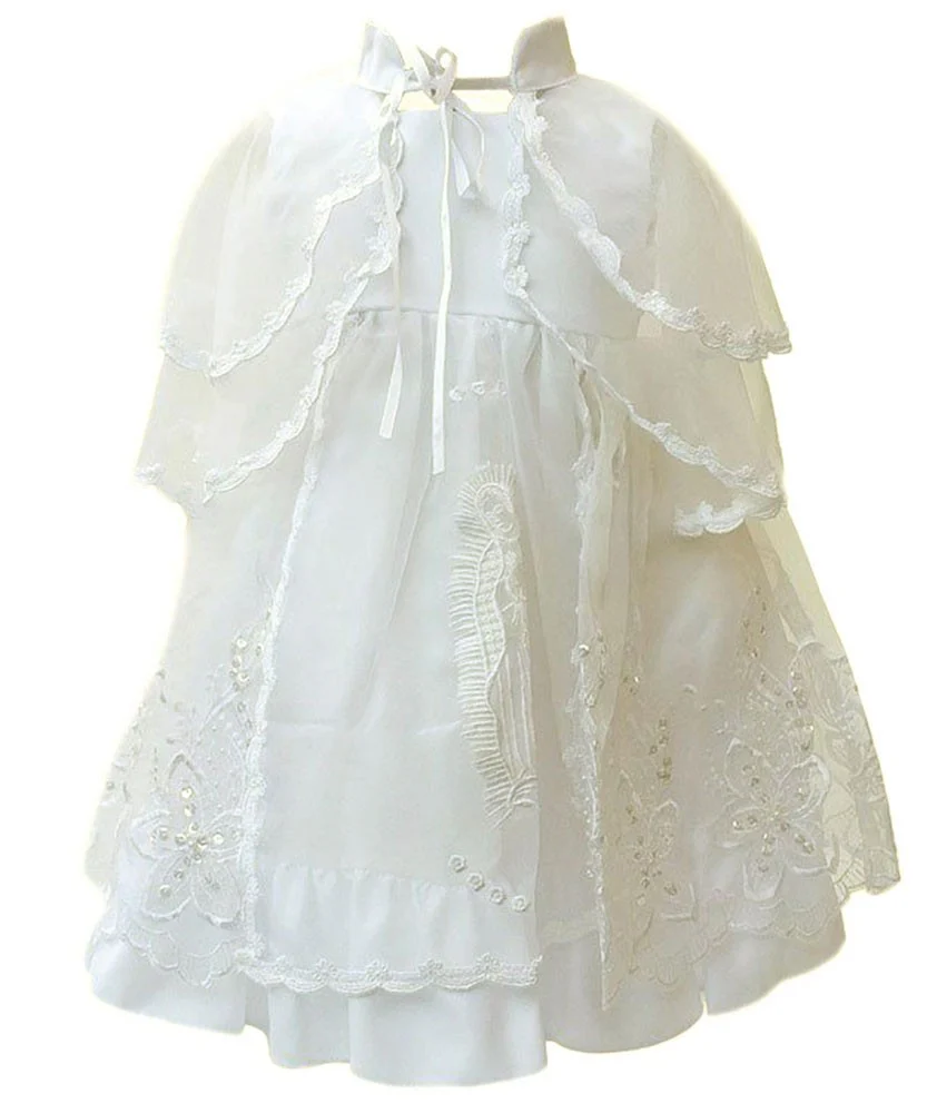 Baby Girls Gown & Bonnet Embroidered Christening Baptism Dress - Ivory - Image 3