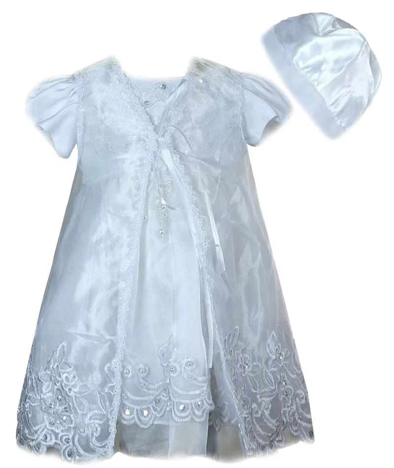 Baby Girls Embroidered Christening Dress Set - White - Image 3