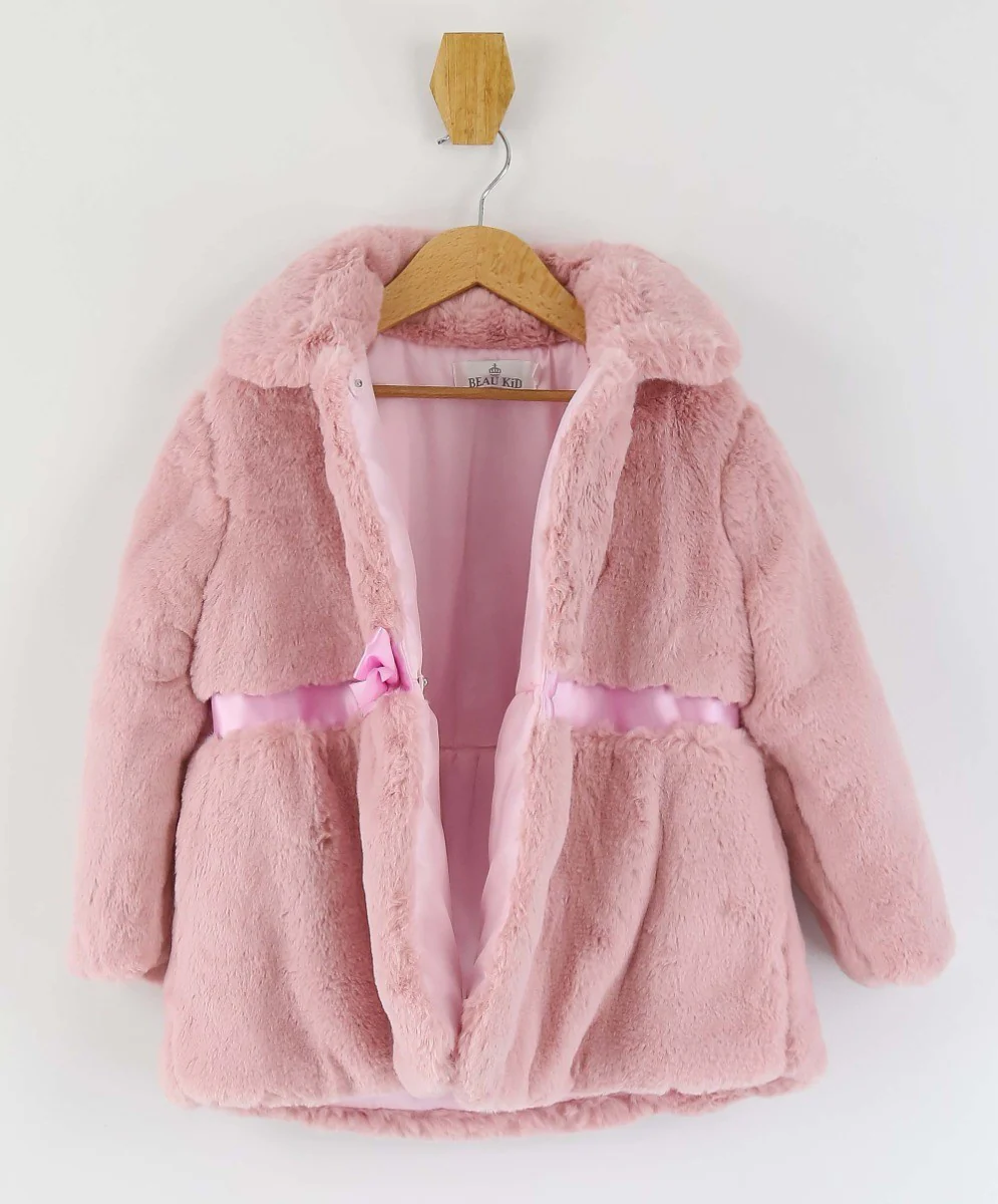 Baby Girls Fur Mid-Length Coat - Pink - Image 4
