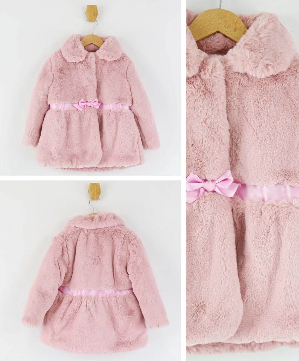 Baby Girls Fur Mid-Length Coat - Pink - Image 5