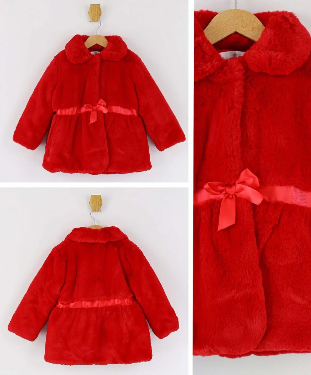 Baby Girls Fur Mid-Length Coat - Red - Image 4