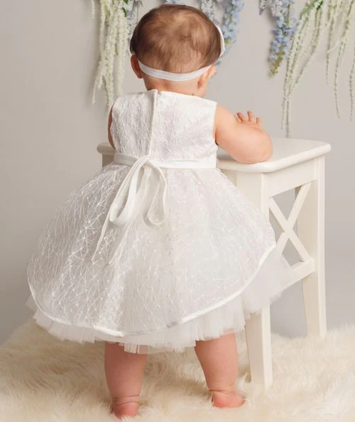Baby Girls High-Low Sheer Overlay Lace Dress - ANNIE - White - Image 3