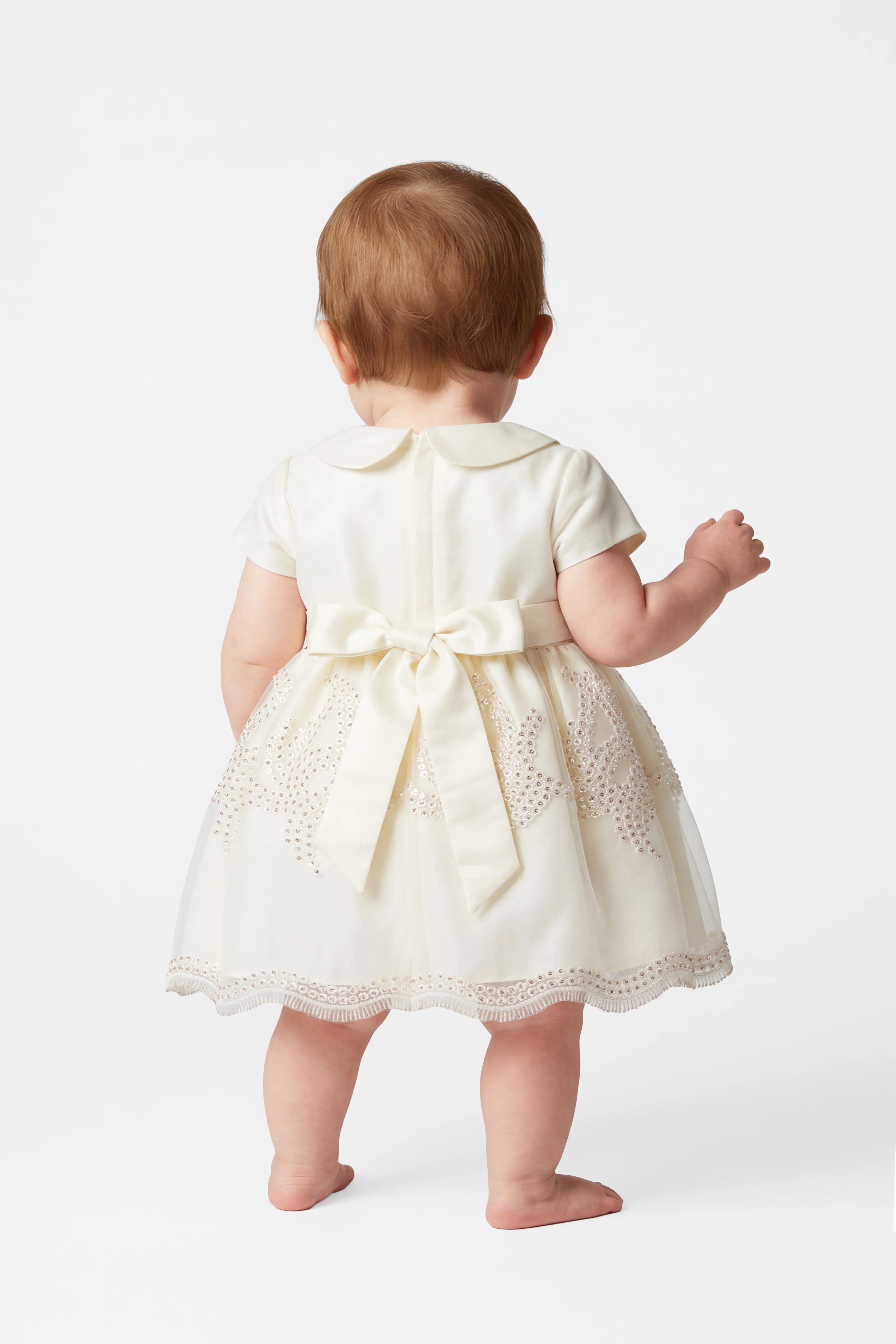 Baby Girls Ivory & Gold Beaded Tulle Dress - Image 2