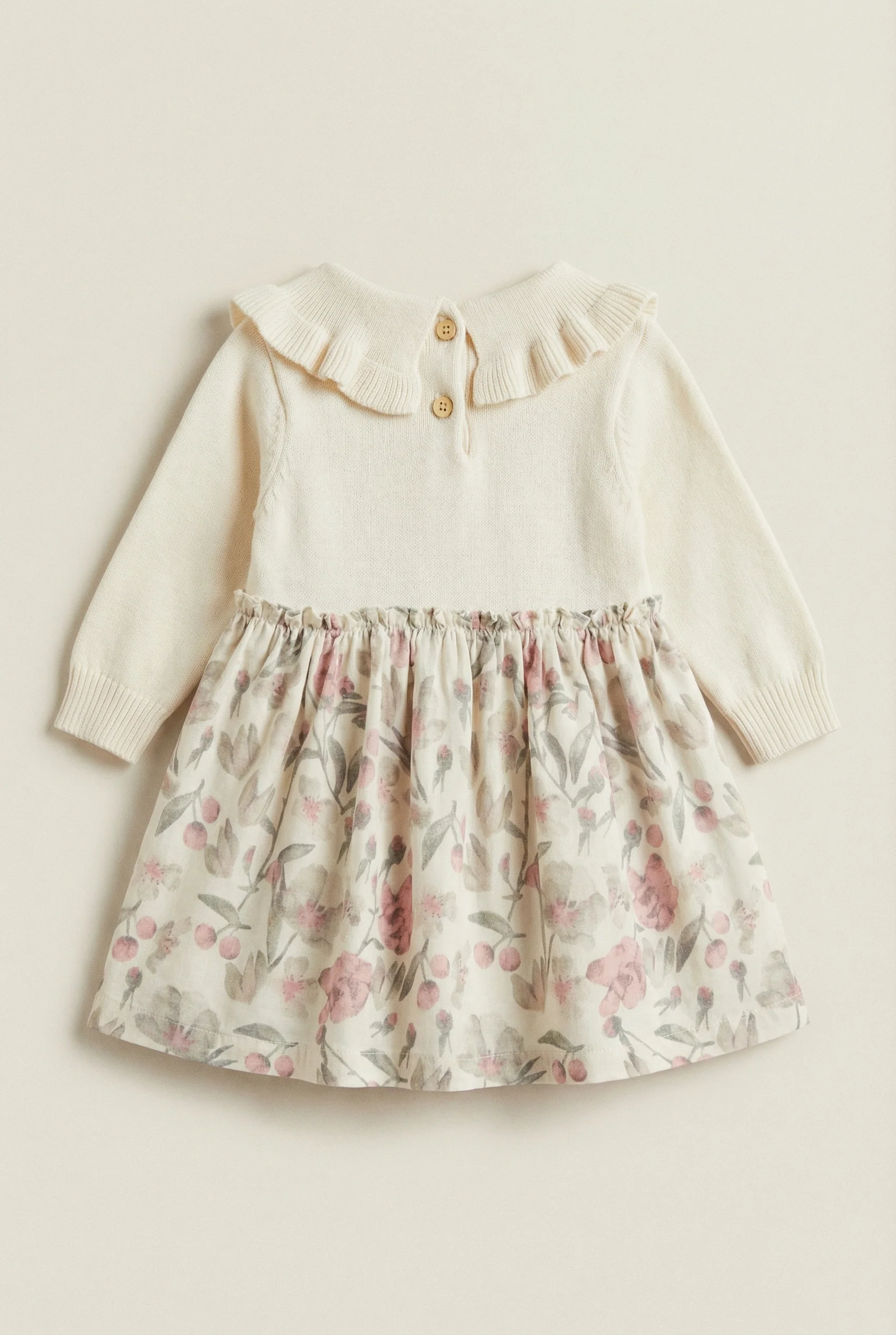 Baby Girls Knit Dress with Floral Print Skirt & Peter Pan Collar - Image 6