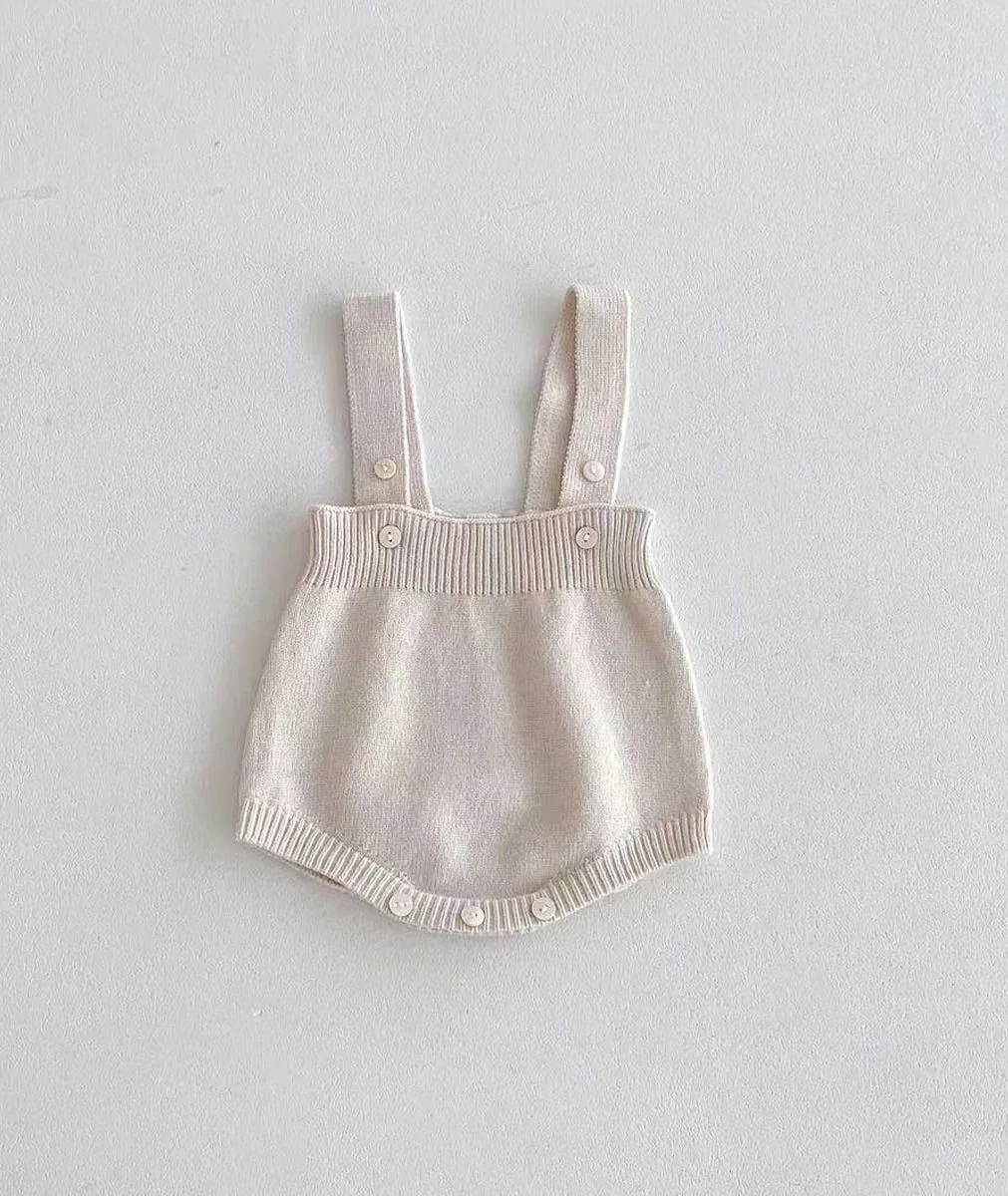 Baby Girls’ Knit Suspender Romper & Embroidered Cardigan Set - 2421 - Sand Beige - Image 4