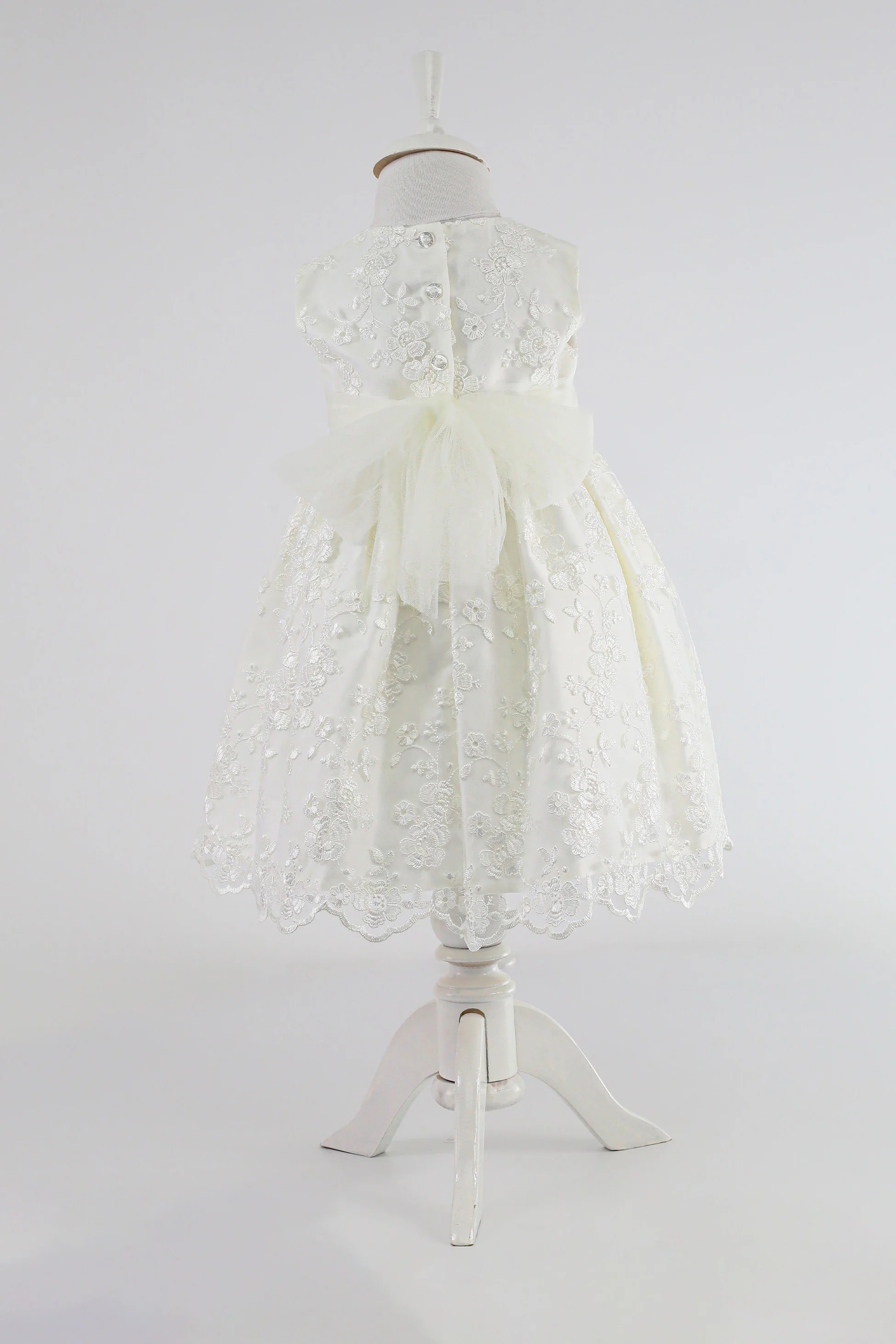 Baby Girls Lace Bow Dress Set – B1202 - Ivory - Image 4