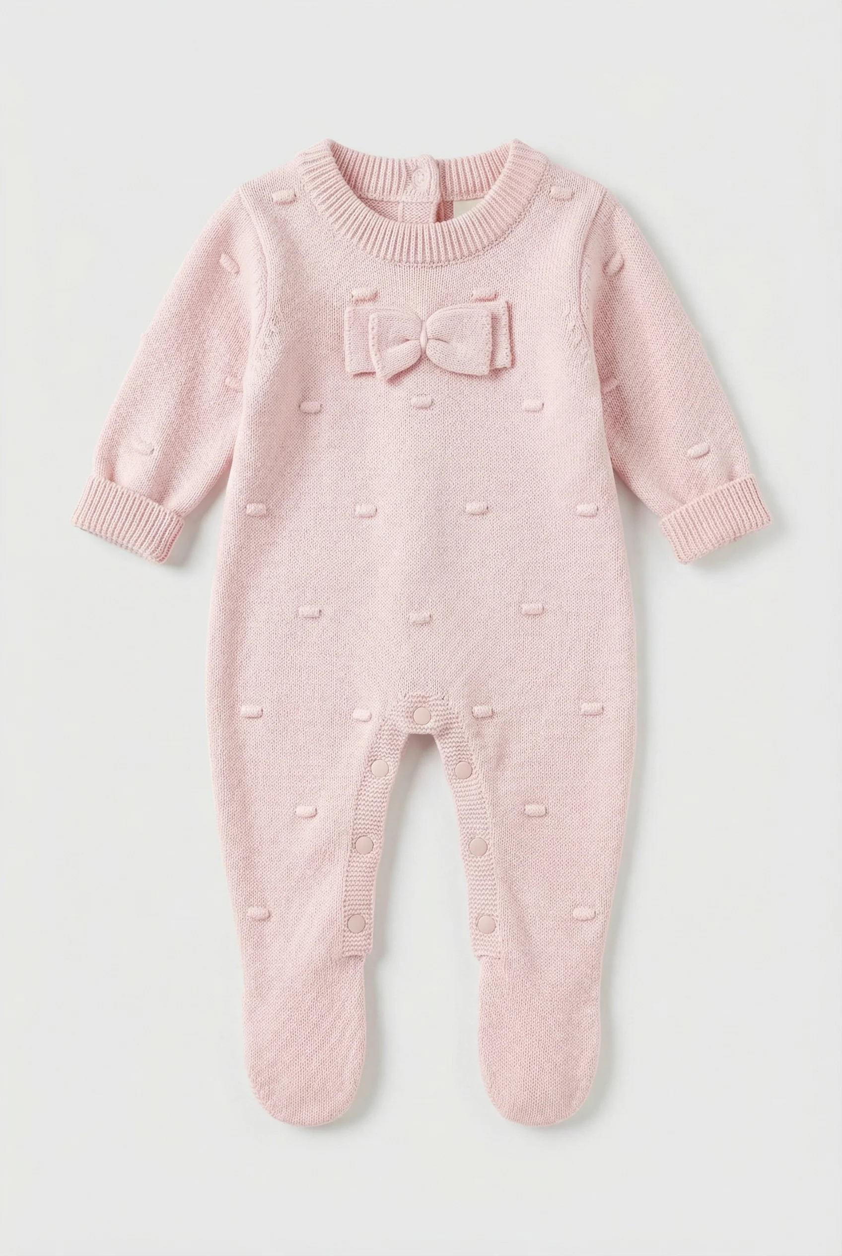Baby Girls Long Sleeve Knit Romper with Bow Pink - Image 4