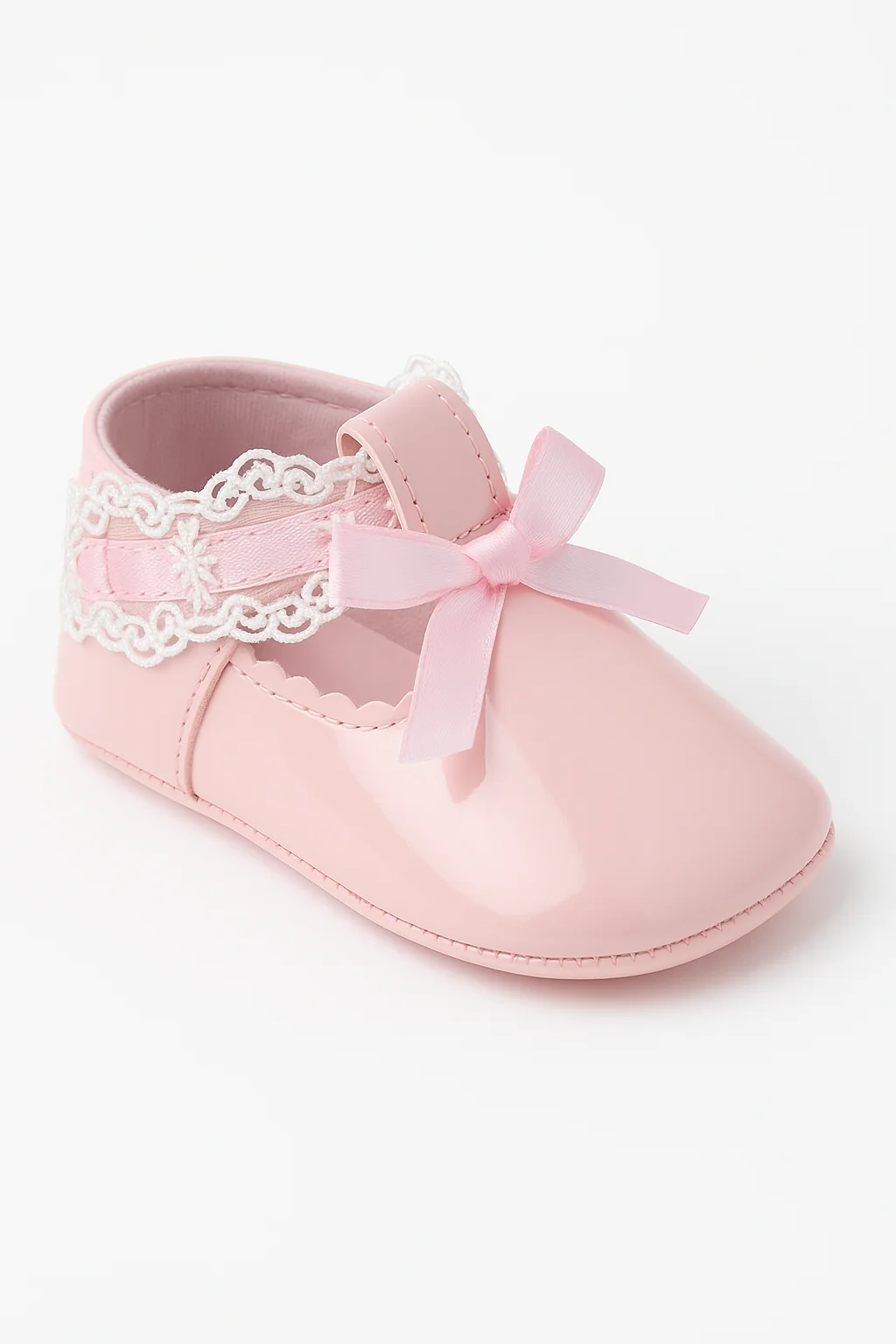 Baby Girls Patent Christening Shoes with Lace Details - VALENTINA - Pink
