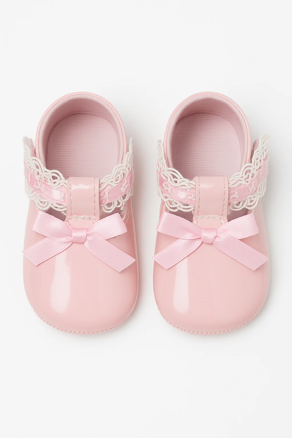 Baby Girls Patent Christening Shoes with Lace Details - VALENTINA - Pink - Image 2
