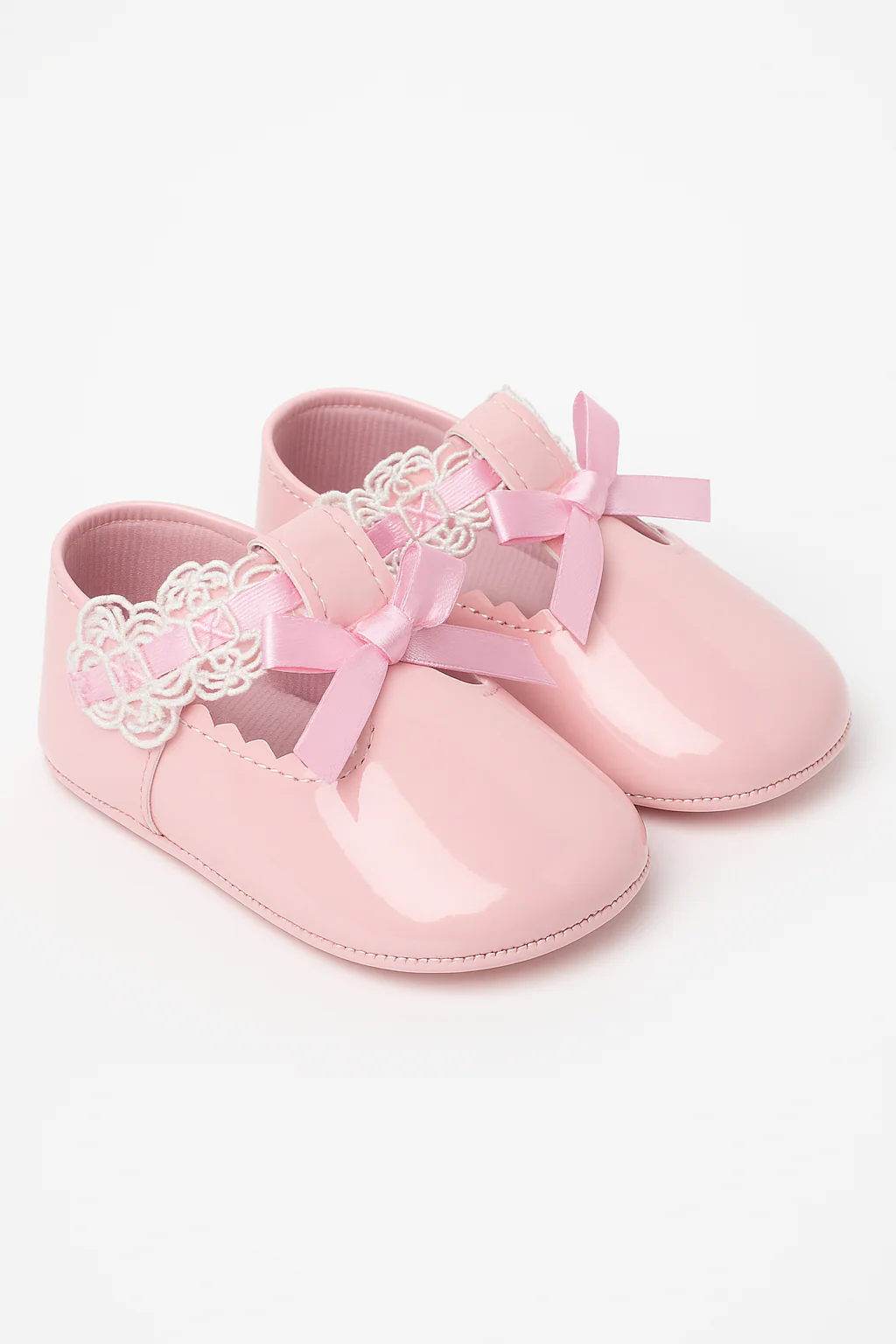 Baby Girls Patent Christening Shoes with Lace Details - VALENTINA - Pink - Image 3