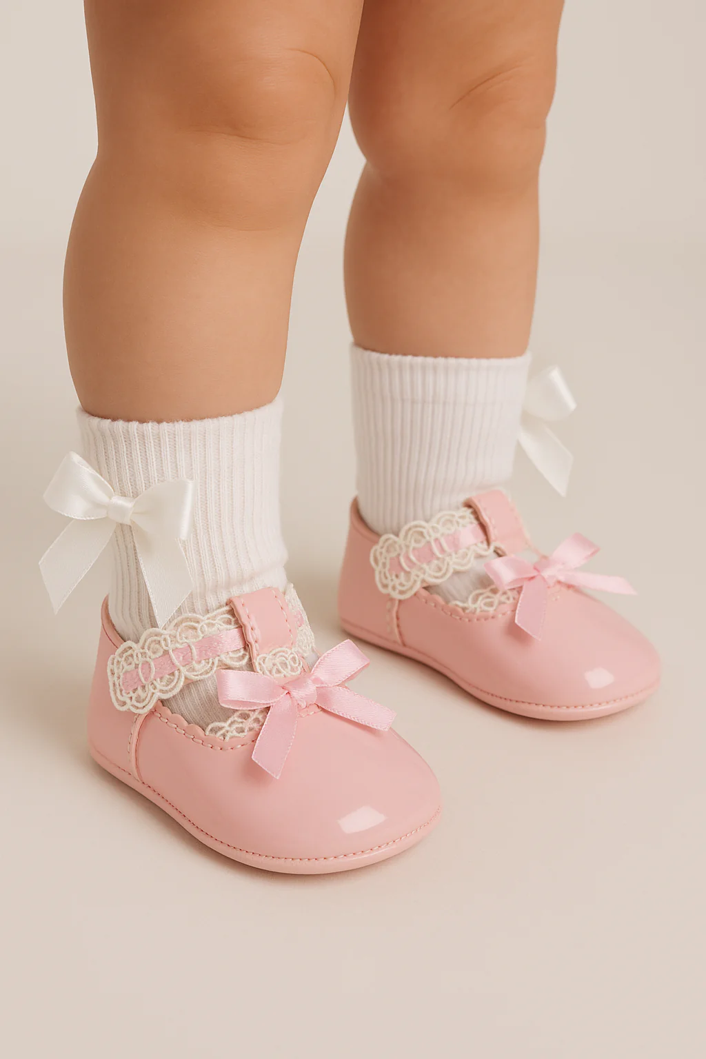 Baby Girls Patent Christening Shoes with Lace Details - VALENTINA - Pink - Image 4