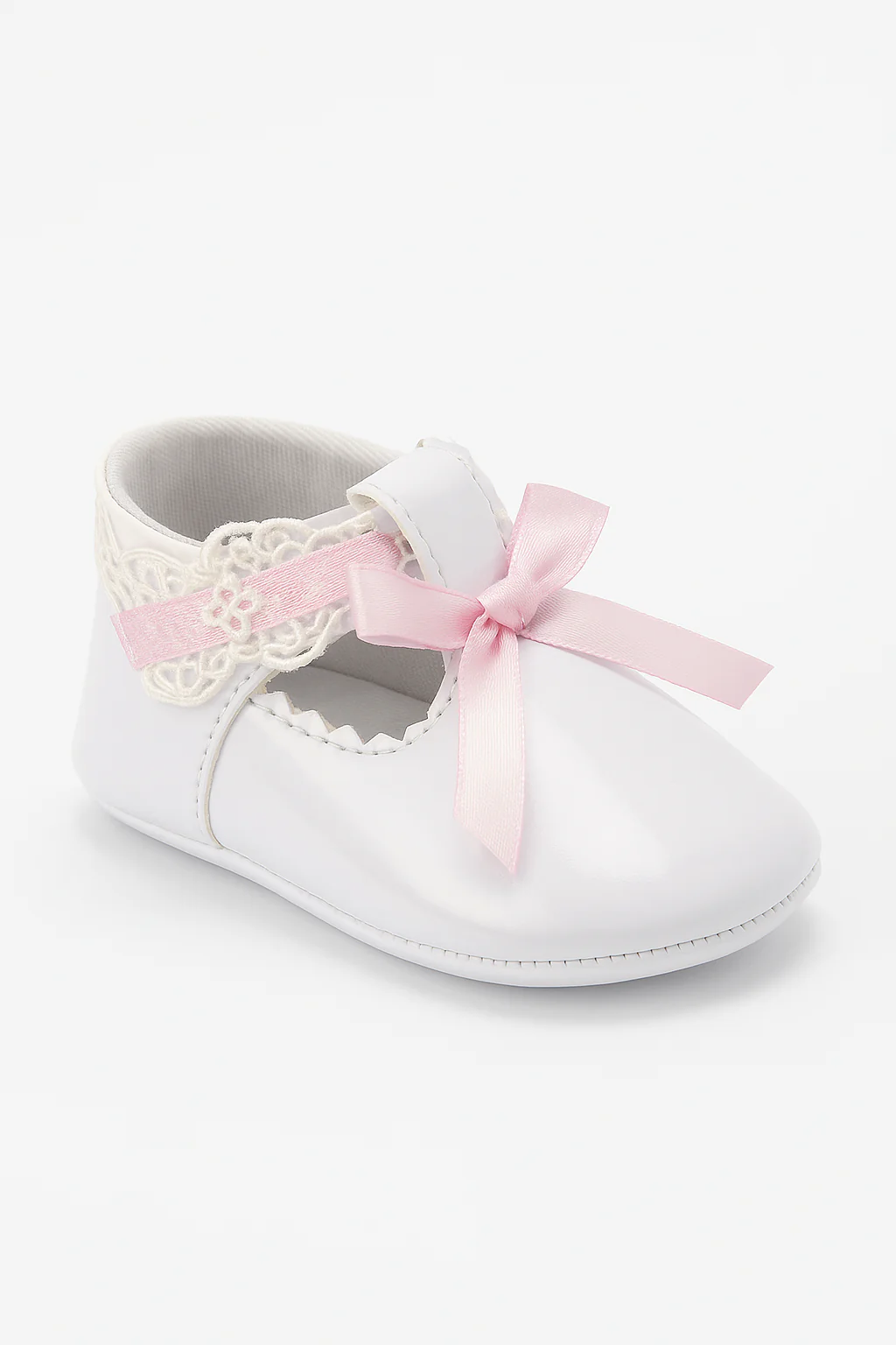 Baby Girls Patent Christening Shoes with Lace Details - VALENTINA - White