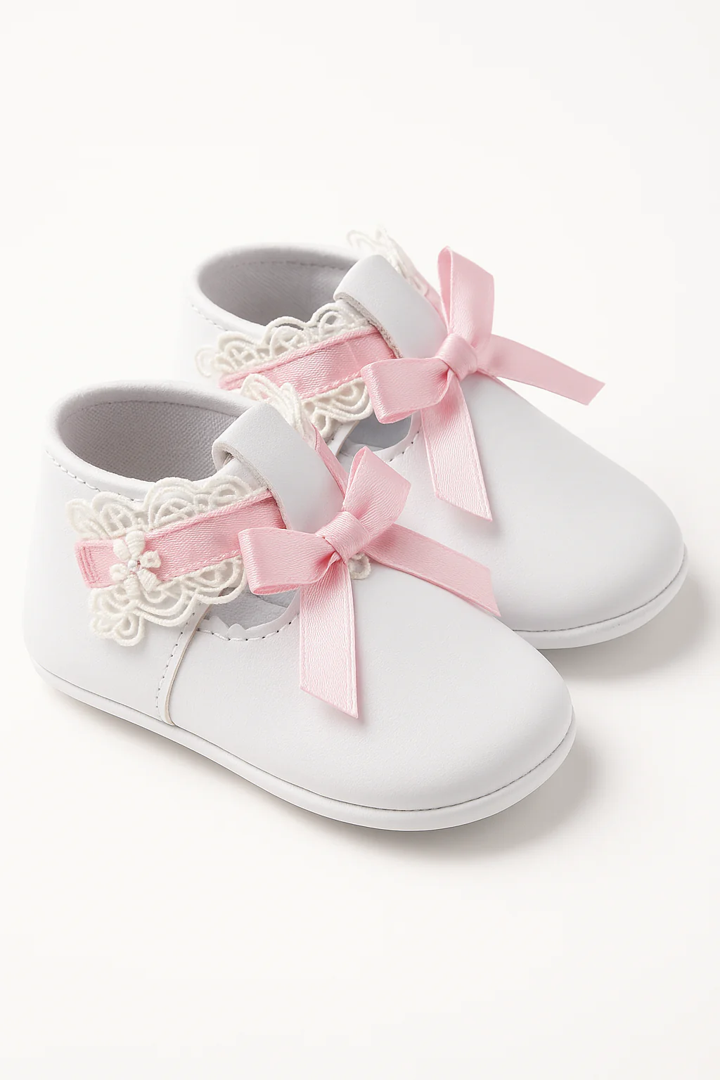 Baby Girls Patent Christening Shoes with Lace Details - VALENTINA - White - Image 3