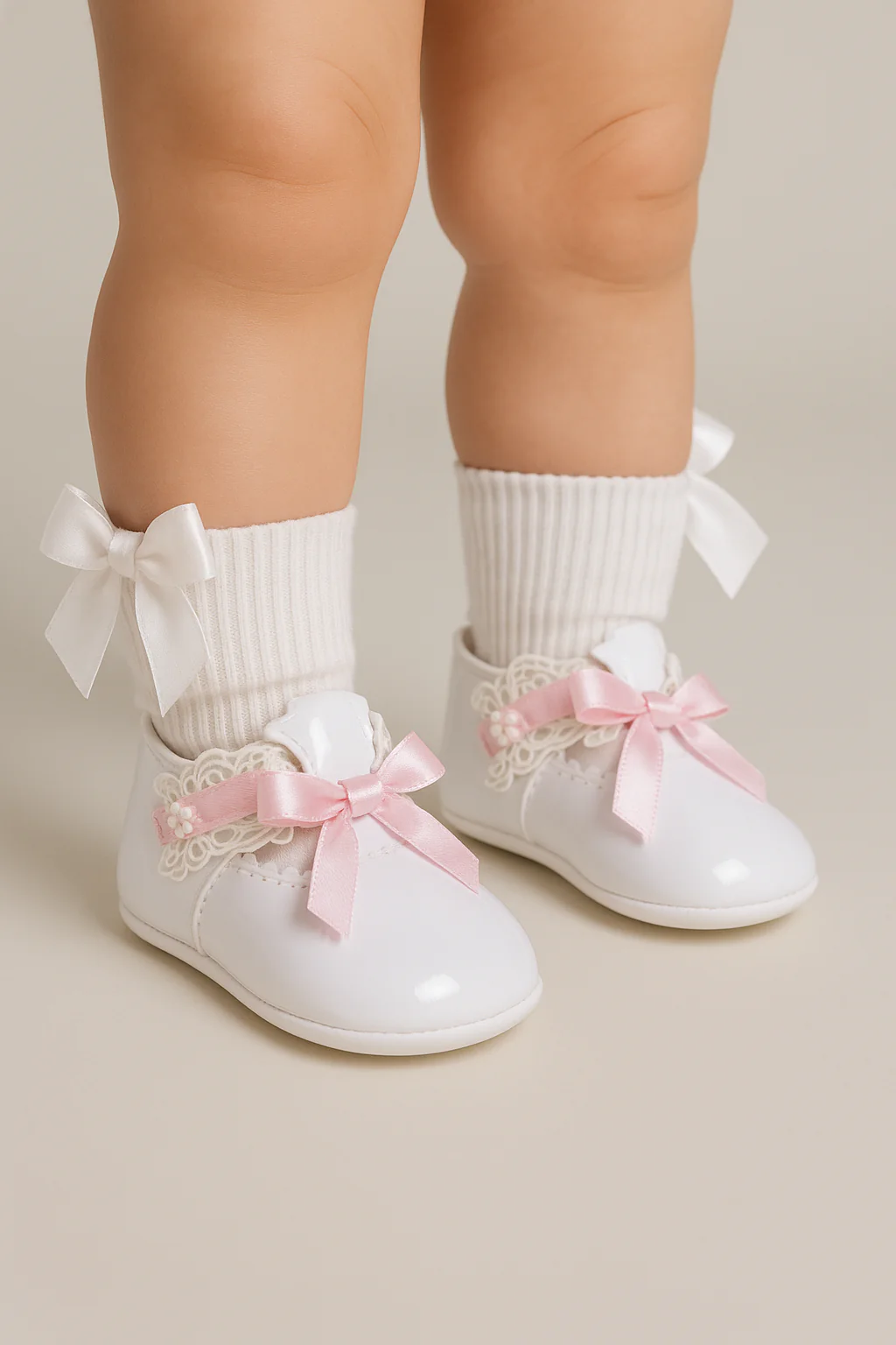Baby Girls Patent Christening Shoes with Lace Details - VALENTINA - White - Image 4