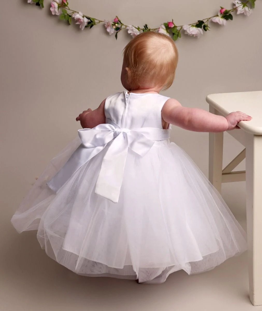 Baby Girls Pleated Bodice Christening Dress - CINDY - White - Image 4
