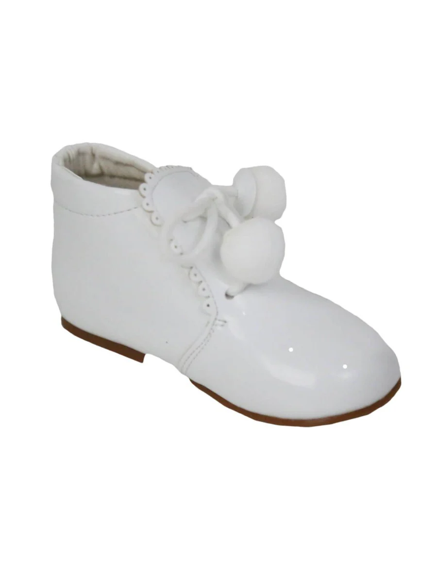 Baby Girls Pom Pom Patent Booties - White - Image 4