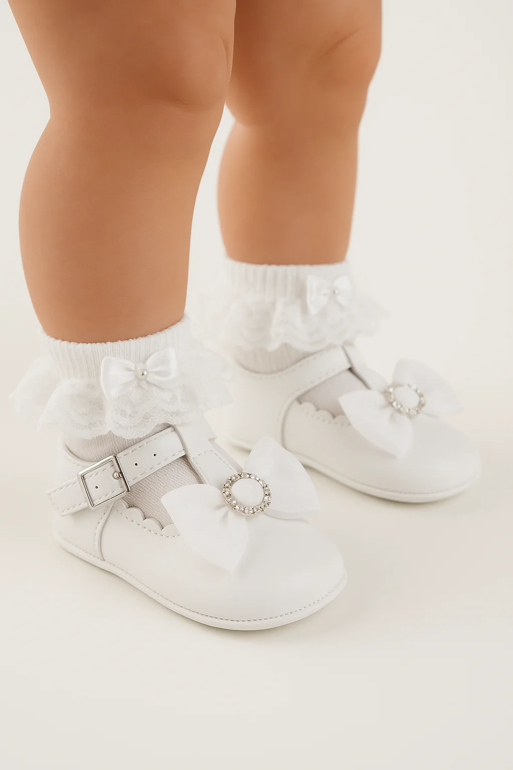 Baby Girls Rhinestones Christening Shoes - MILLIE - White - Image 5