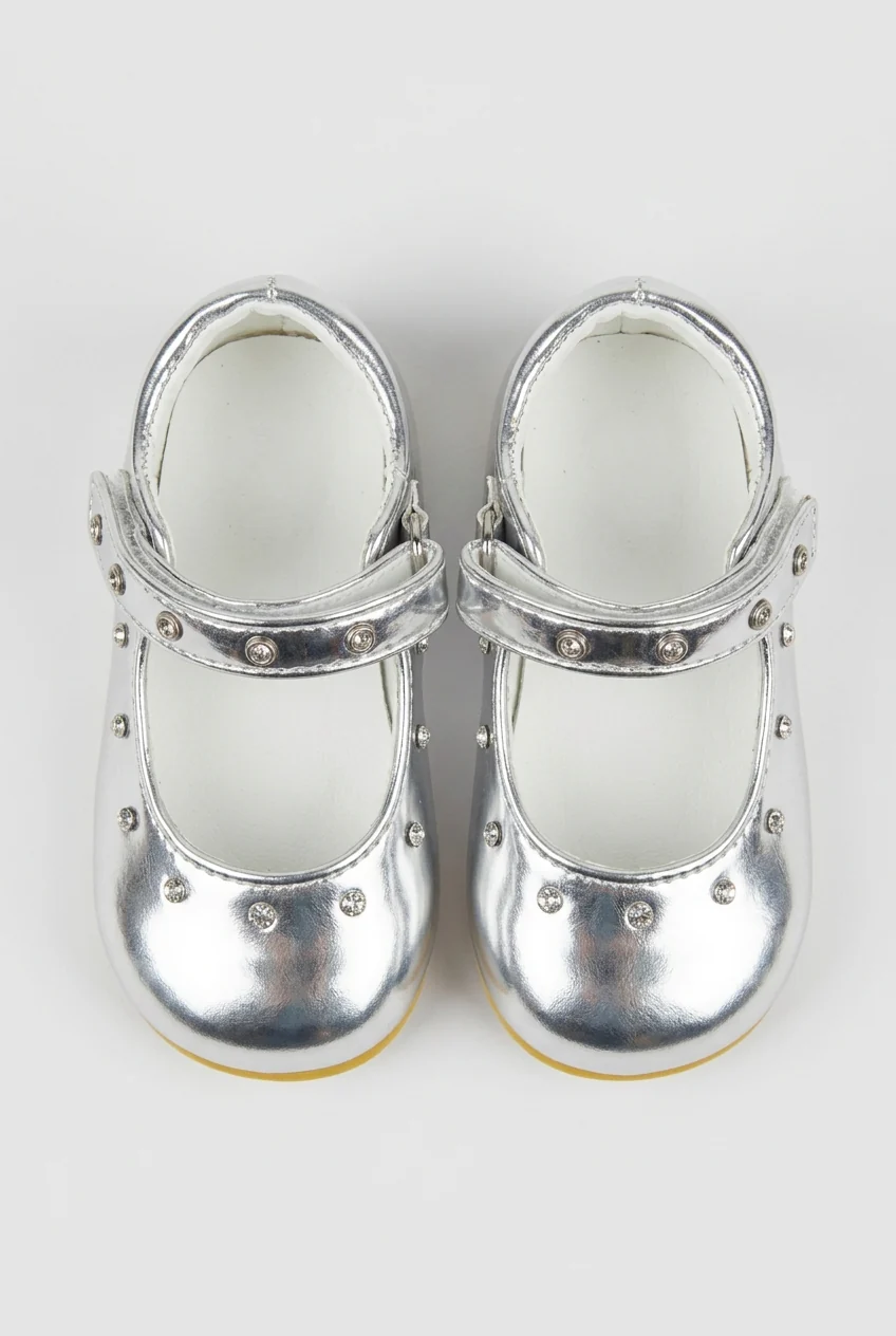 Baby Girls Silver Studded Mary Jane Shoes - Image 2
