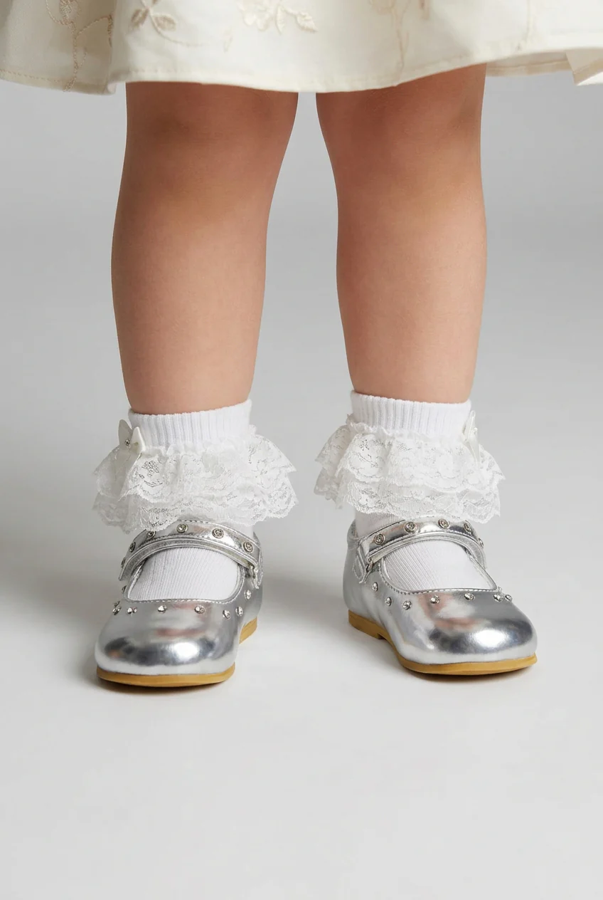 Baby Girls Silver Studded Mary Jane Shoes - Image 5