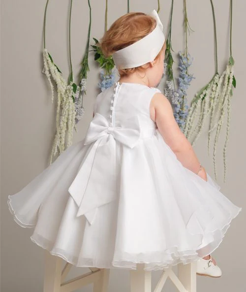Baby Girls Tulle Dress With Floral Applique - ELISE - White - Image 3
