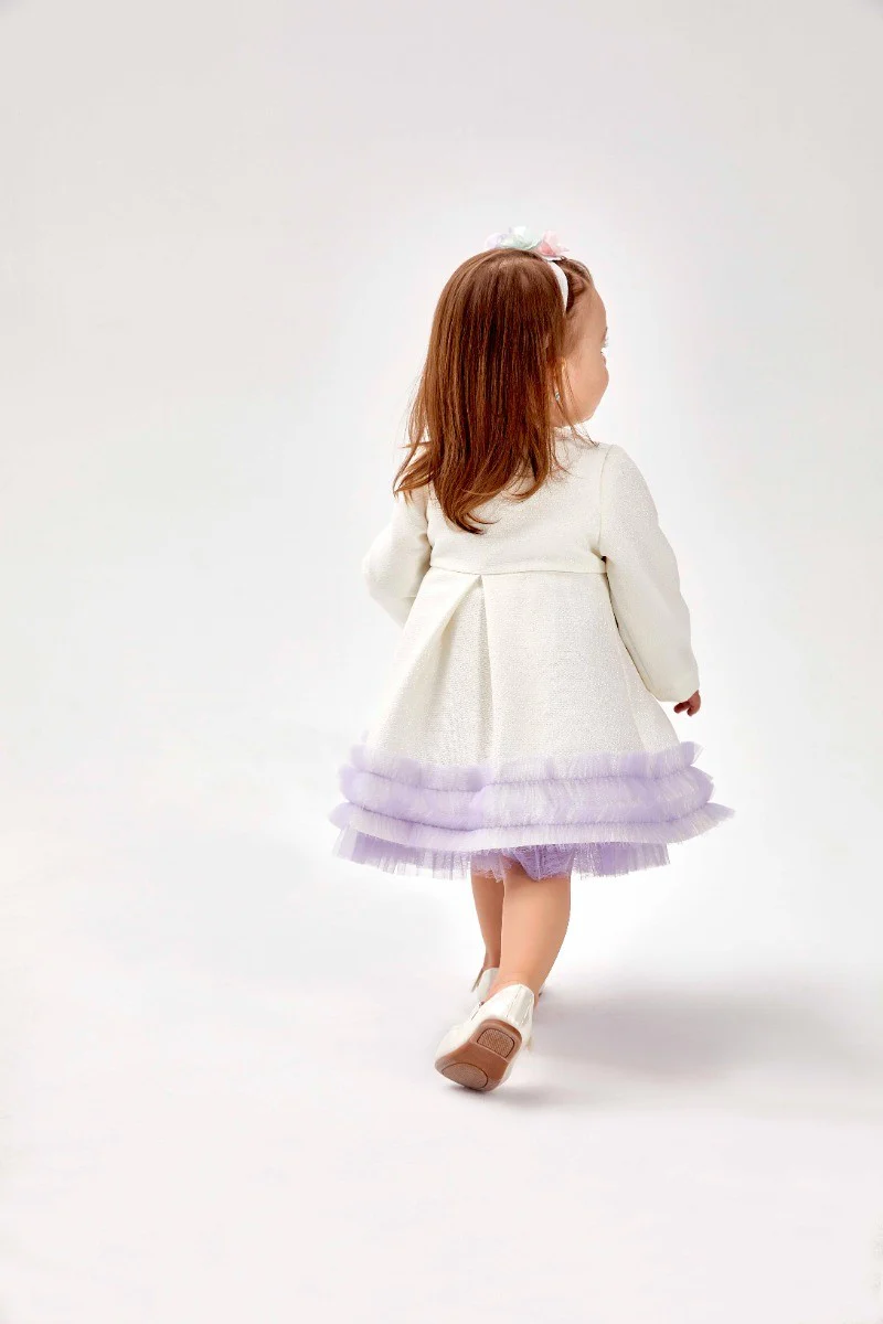 Baby Girl's Knit Tutu Tulle Midi Dress & Coat Set - Ivory - Purple - Image 3