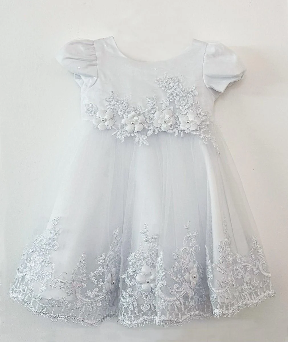 Baby Girls White Floral Lace Christening Dress - Lexi - Image 3