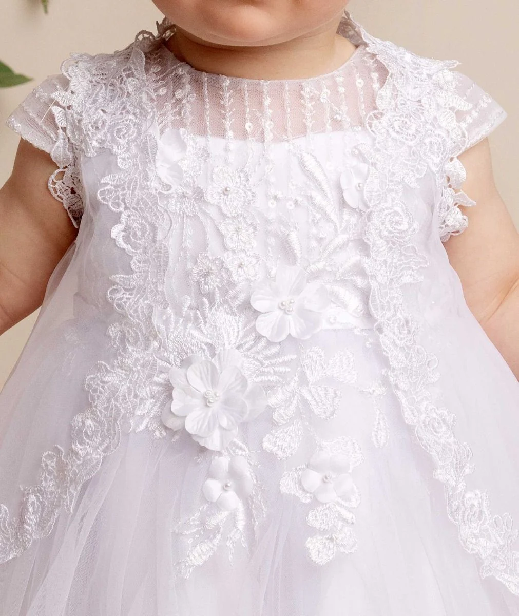 Baby Girls White Tulle & Lace Christening Dress - BONNIE - White - Image 3