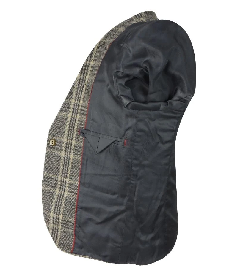 Boys Herringbone Tweed Check Suit with Elbow Patches - LUCAS - Brown - Image 10