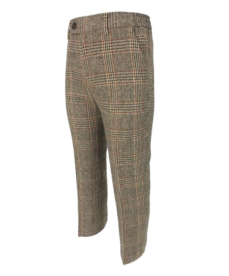 Boys Herringbone Tweed Check Suit with Elbow Patches - LUCAS - Brown - Burgundy - Image 6