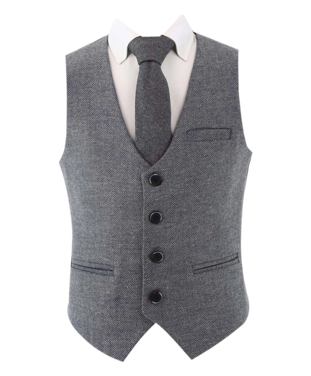 Boys Tweed Herringbone Blazer and Waistcoat Suit Set - Blue - Image 6