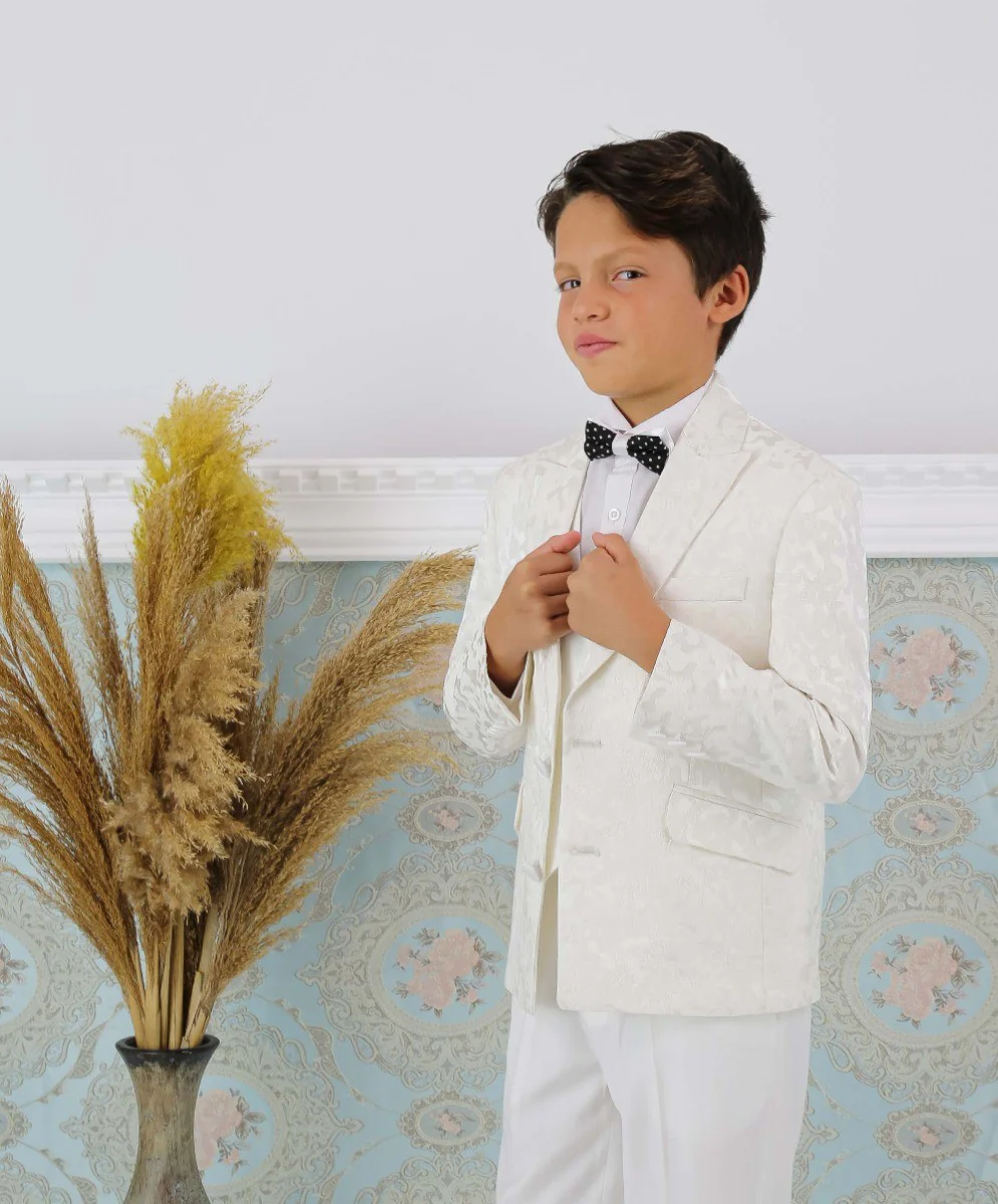 Boys Communion Patterned Slim Fit Suit - CHRISTOPHORUS - Ivory - Image 2
