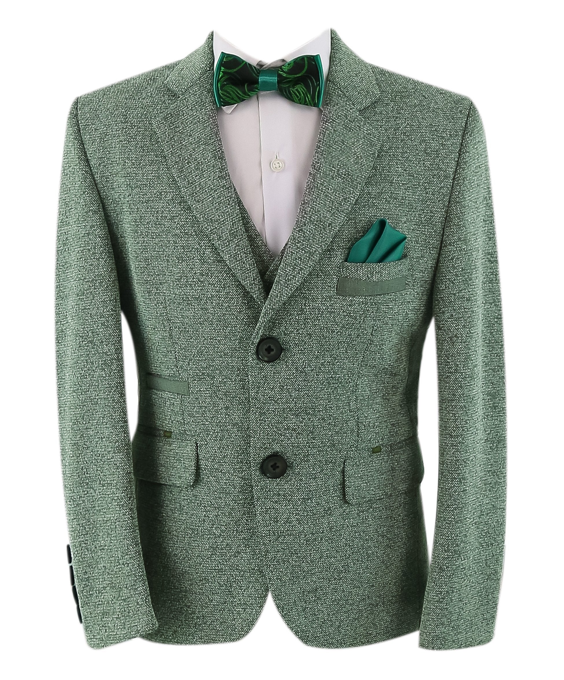 Boys Cotton Slim Fit Blazer and Waistcoat Set - Frank - Green - Image 4