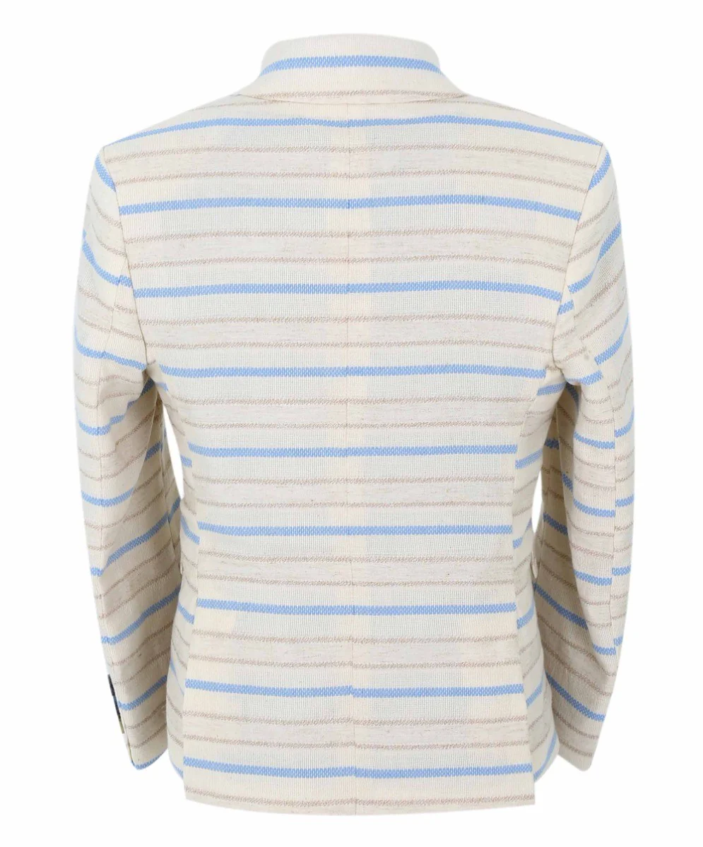 Boys Slim Fit Striped Blazer - Beige - Blue - Image 8