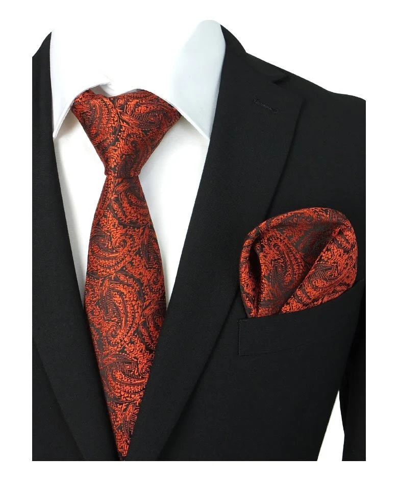 Boys & Men's Paisley Swirls Formal Tie & Hanky Set - Red - Image 2