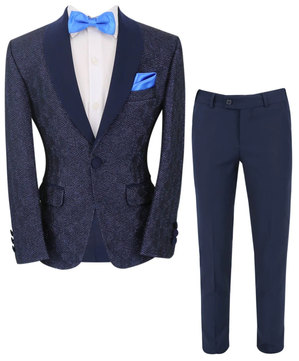 Boys Tweed Tuxedo Slim Fit Suit - ROBBIE - Navy Blue - Image 5