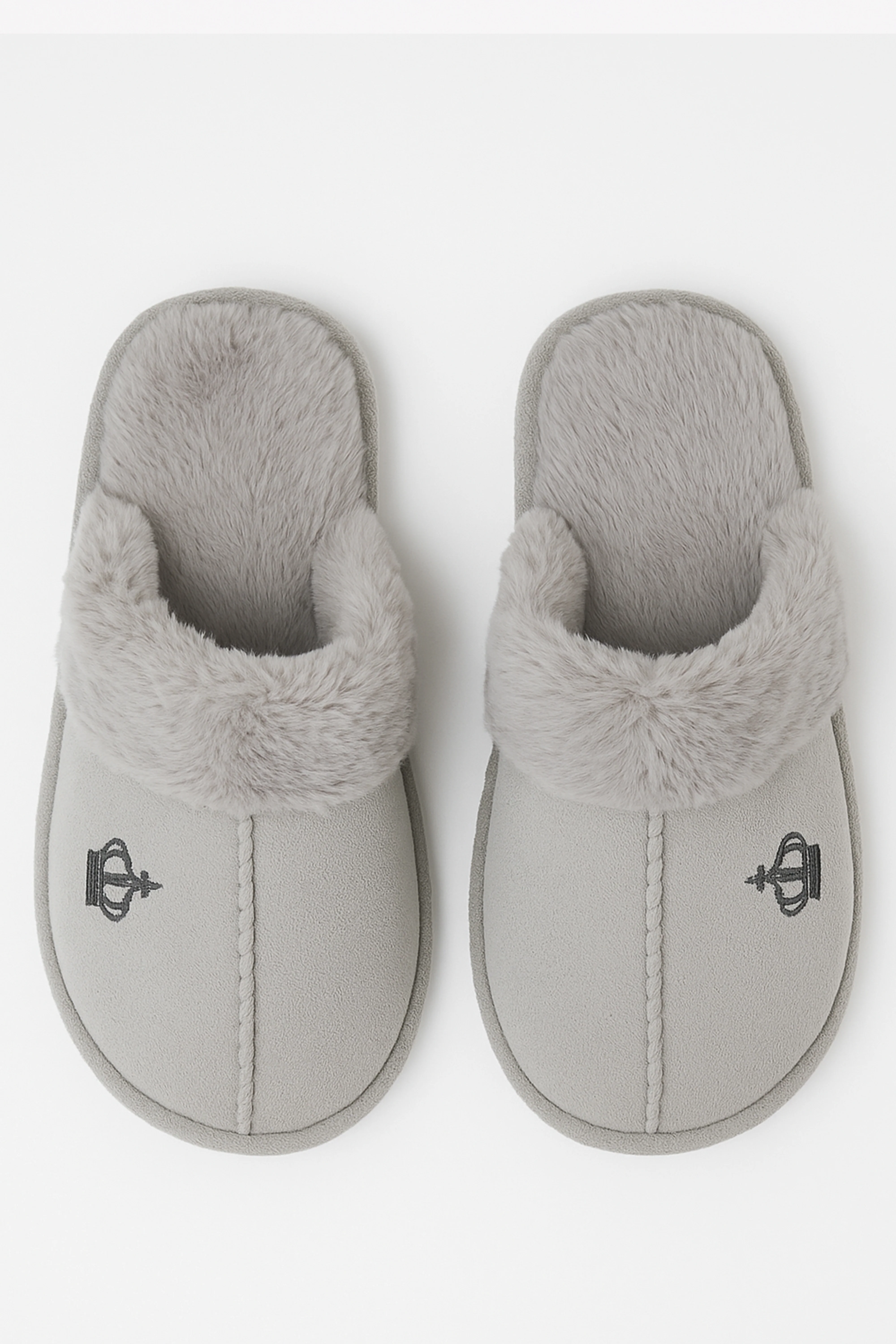 Boys Slip On Fur Grey Slippers - Crown - Grey - Image 2