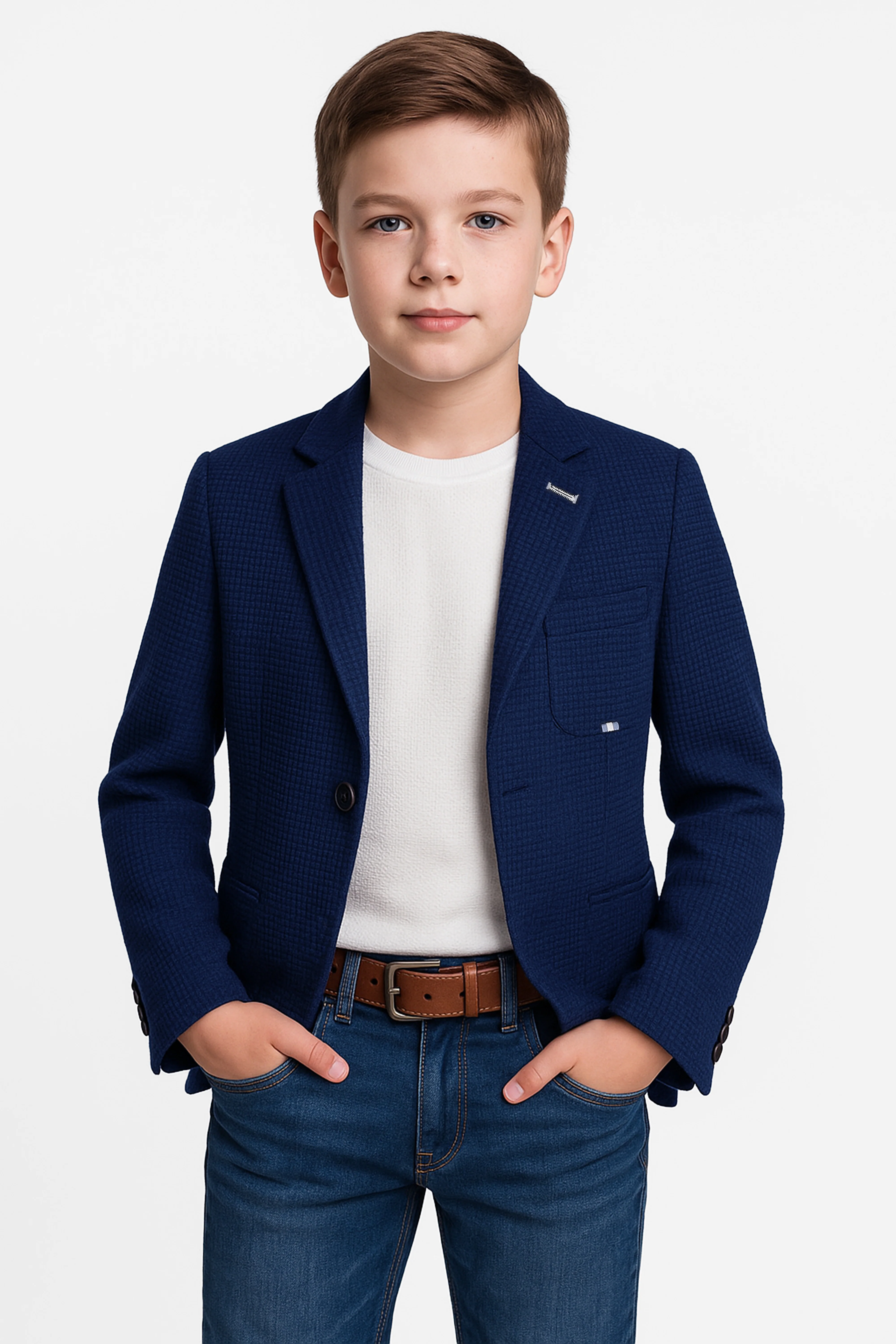 Boys Slim Fit Twill Formal Blazer - TERRY - Navy Blue