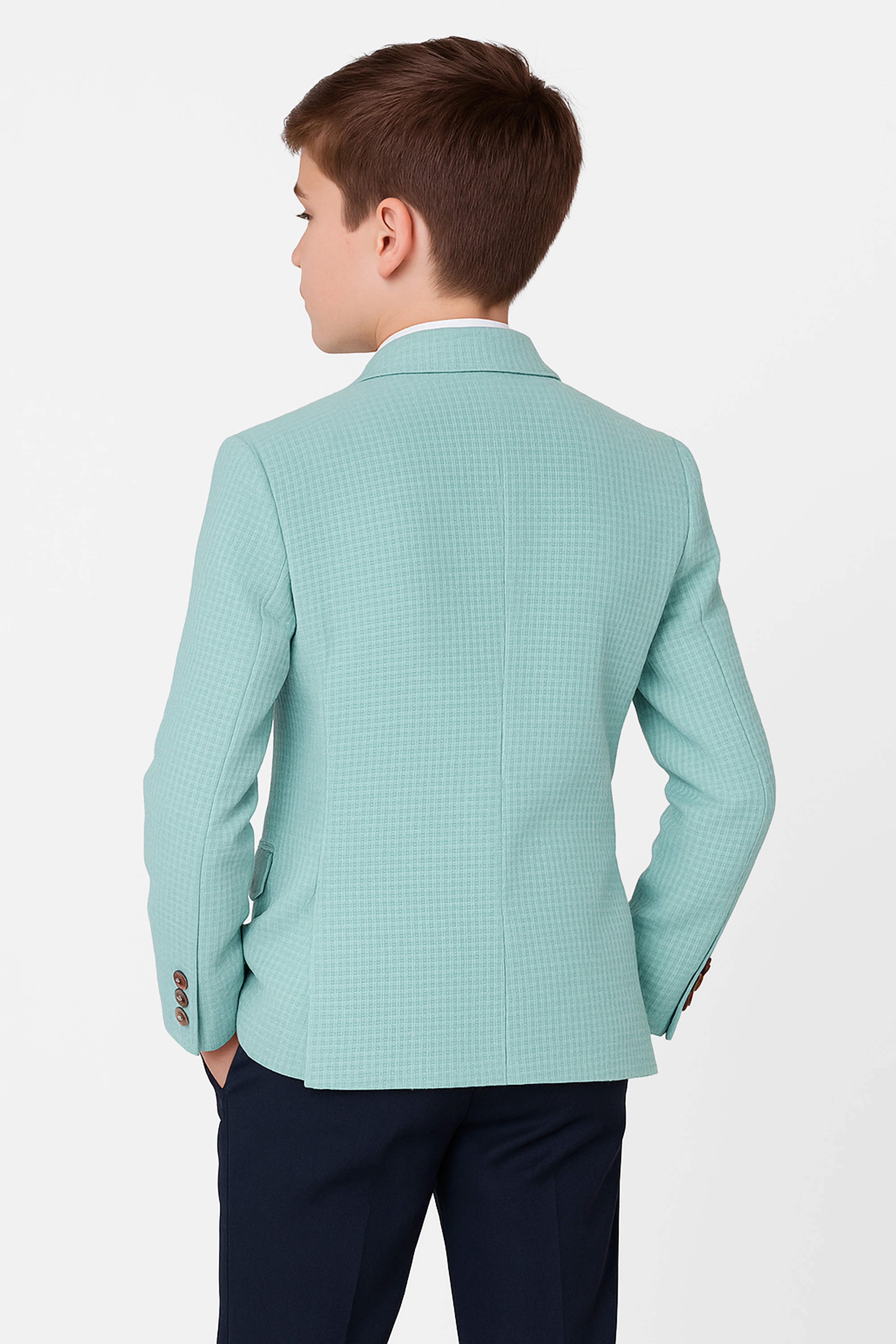 Boys Twill Single Breasted Slim Fit Blazer - TERRY - Aqua Green - Image 2