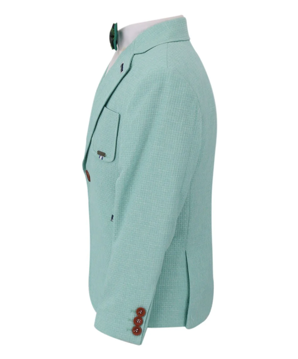 Boys Twill Single Breasted Slim Fit Blazer - TERRY - Aqua Green - Image 4