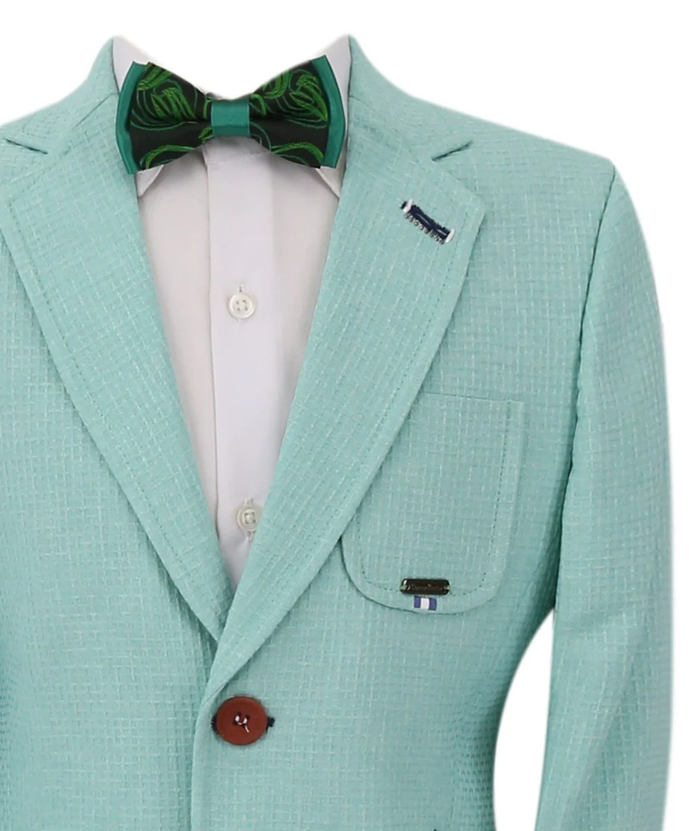 Boys Twill Single Breasted Slim Fit Blazer - TERRY - Aqua Green - Image 5