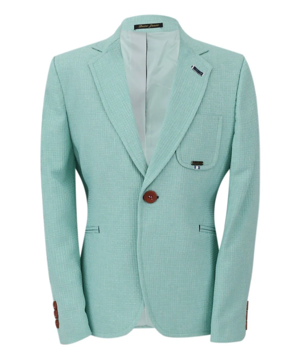 Boys Twill Single Breasted Slim Fit Blazer - TERRY - Aqua Green - Image 6