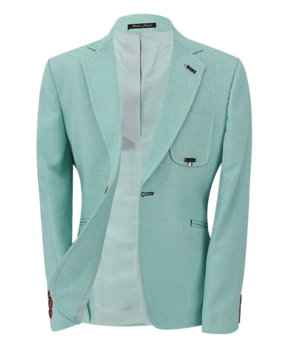 Boys Twill Single Breasted Slim Fit Blazer - TERRY - Aqua Green - Image 7